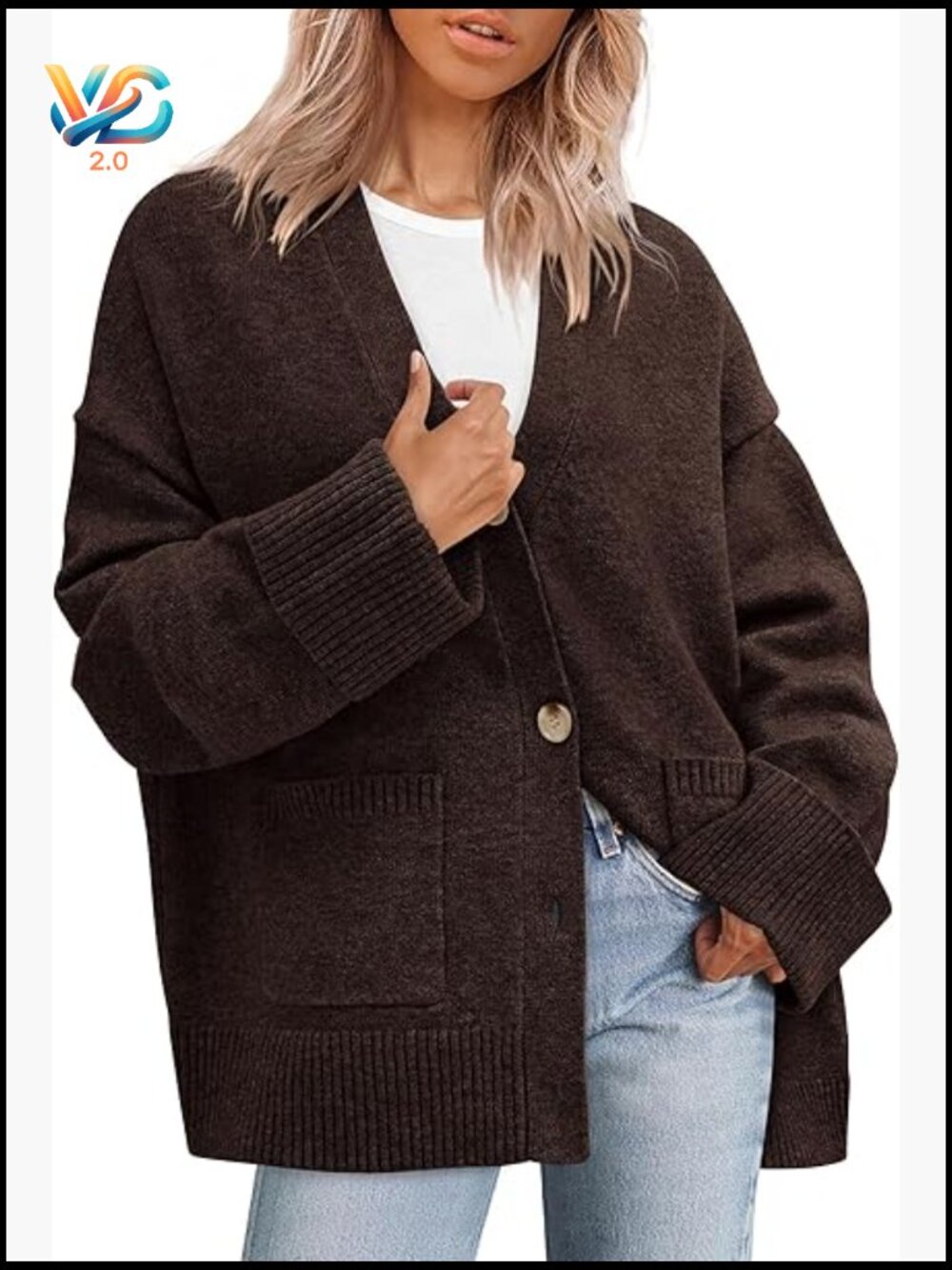 Oversized Chunky Knit V-Neck Button Down Cardigan Sweater with Pockets